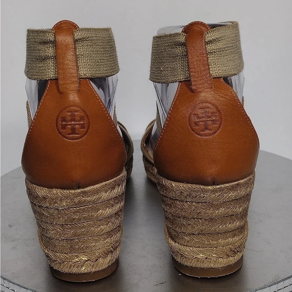 Tory Burch Women's Tan Wedge Sandals size 8 pre owned good condition